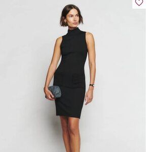 NWT Reformation Mateo Black Knit Turtleneck Dress w/ Pockets